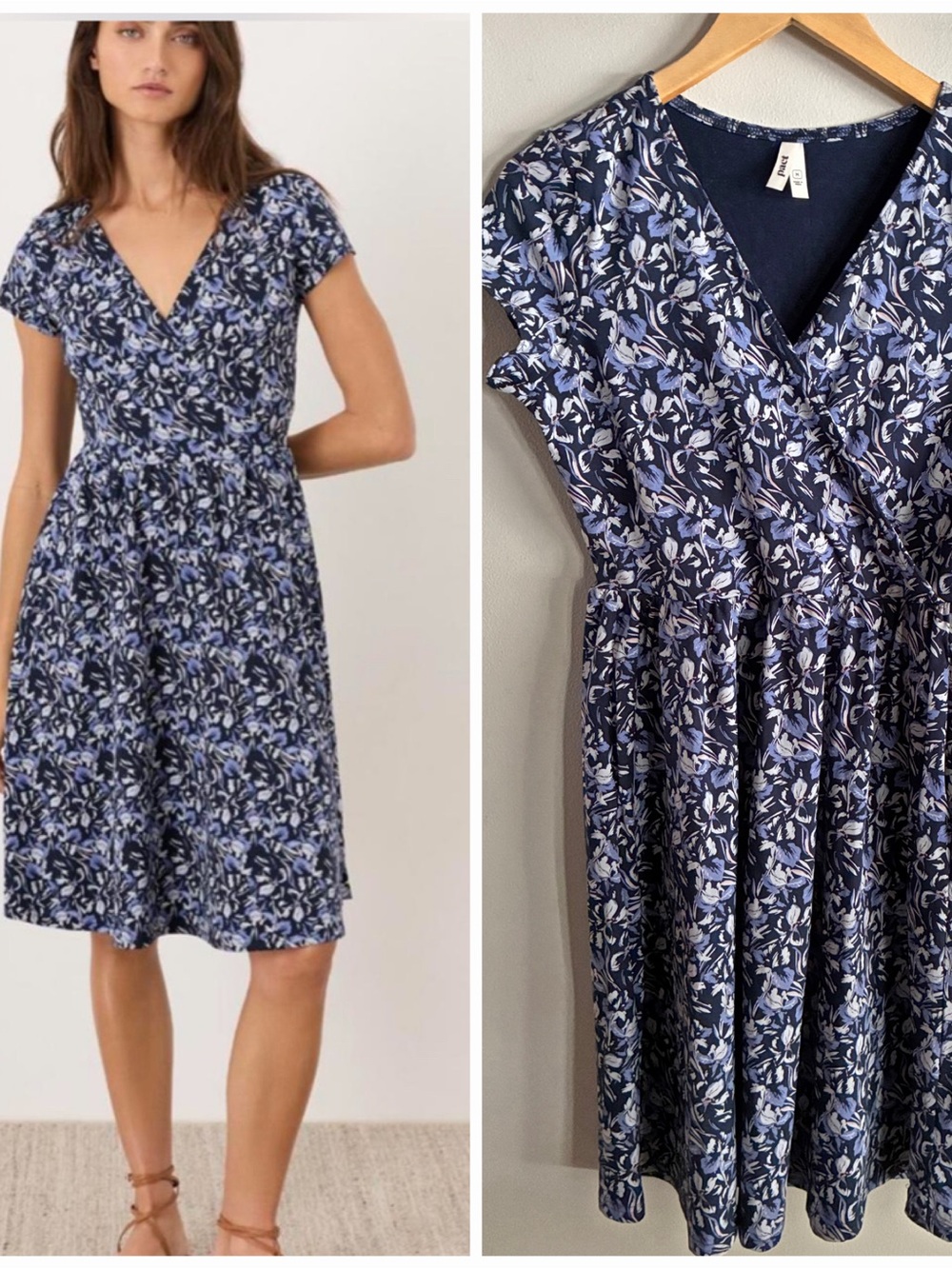 Pact Women’s M Navy Blue Floral Organic Cotton Fit & Flare Pocket Dress
